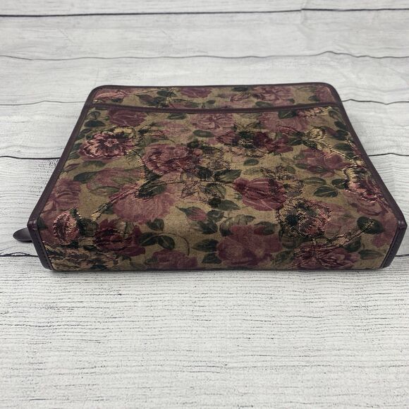 Planner Binder Zip Around Burgundy Gold Floral Fabric Cover 7 Ring 8.5"x10" - Picture 3 of 7